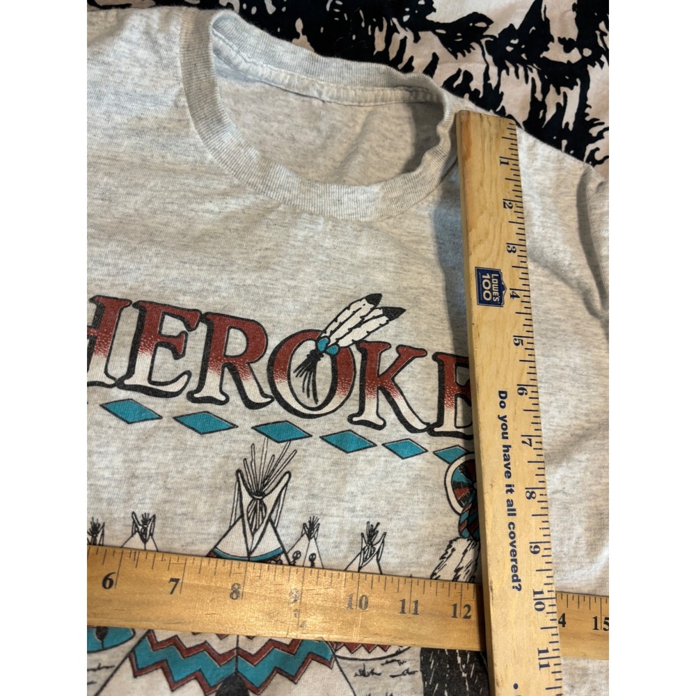 Vintage Cherokee Indian Reservation Graphic T-Shirt Heather Grey Short Sleeve - Picture 5 of 6